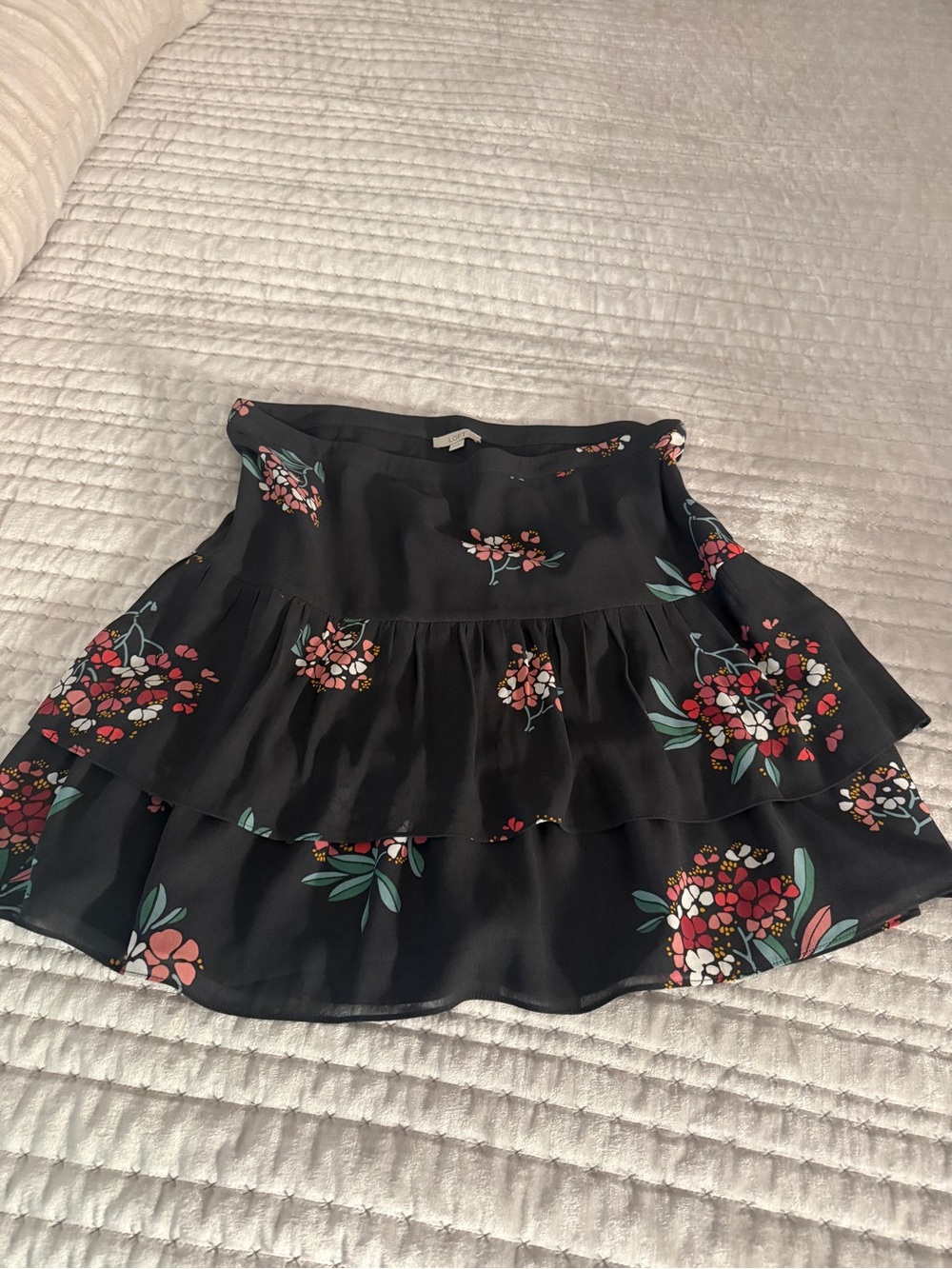 LOFT dark grey Floral Ruffle Tiered Skirt